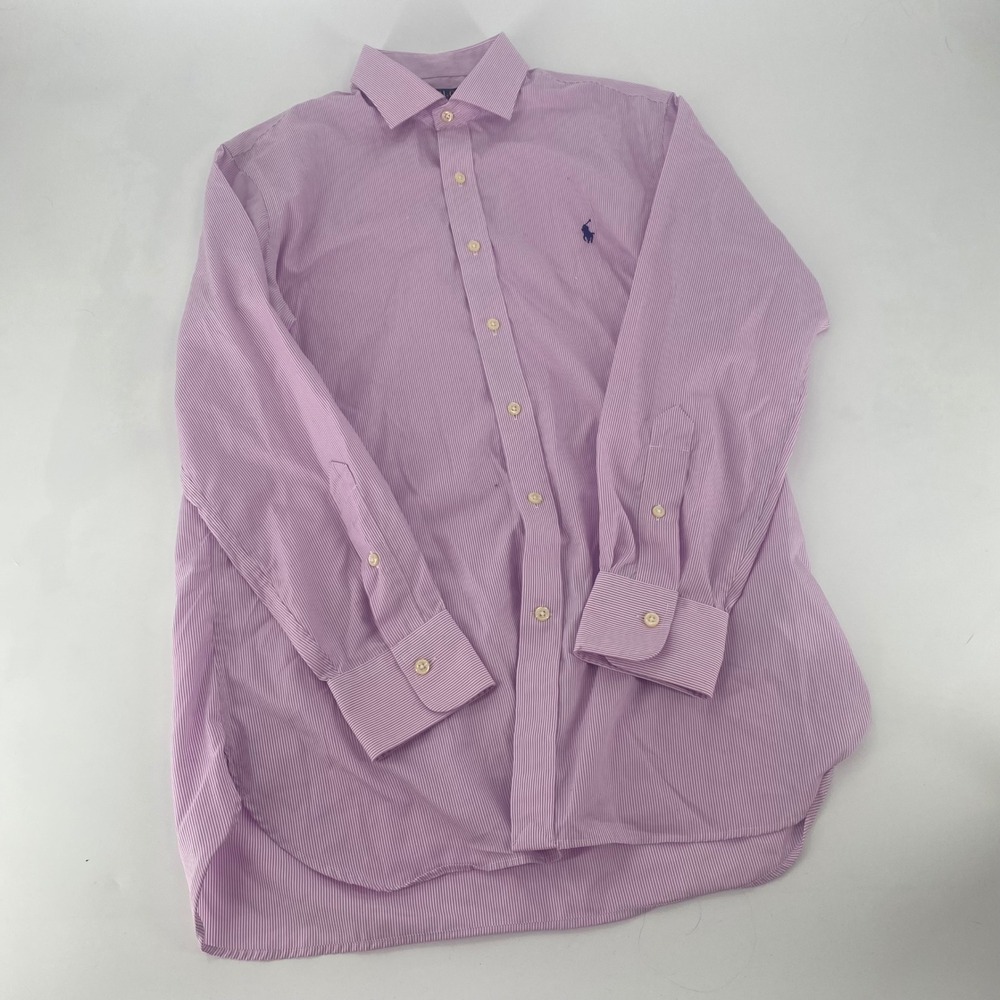 Polo Ralph Lauren Men 16 32/33 Slim Fit Easy Care Pink Stripe Button Down Shirt